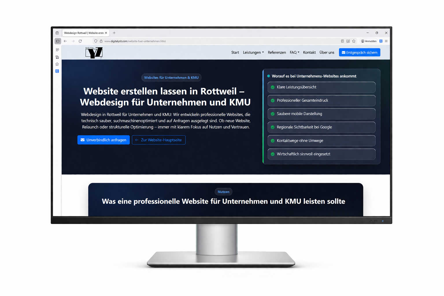 Beispiel einer professionellen Website-Ansicht auf einem Tablet